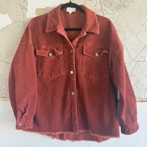 bohme Jackets & Blazers - Bohme Corduroy Shirt Jacket Rust Brown Shacket Womens M Raw Hem Earthy Basic